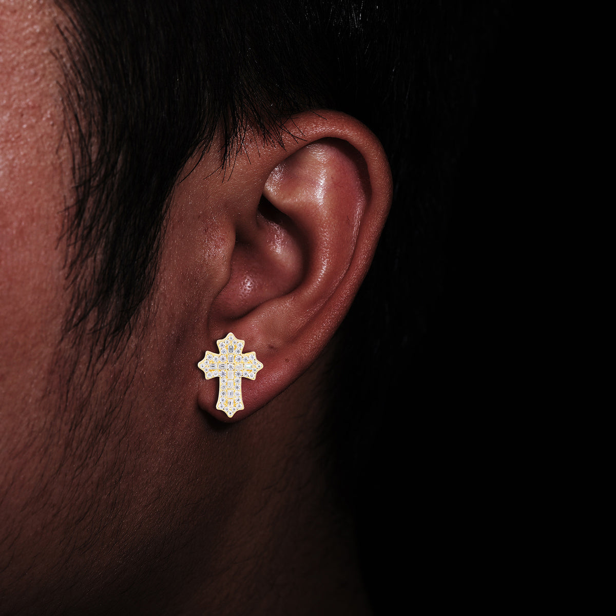 Iced Out Cross Stud Earrings in Silver Tone with Moissanite Accent for Women and Men product image