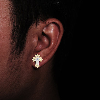 Iced Out Cross Stud Earrings in Silver Tone with Moissanite Accent for Women and Men