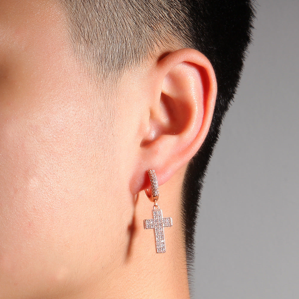 Unisex Cross Drop Hoop Earrings in Gold, Silver & Rose Gold Tone – Trendy Statement Copper Earrings