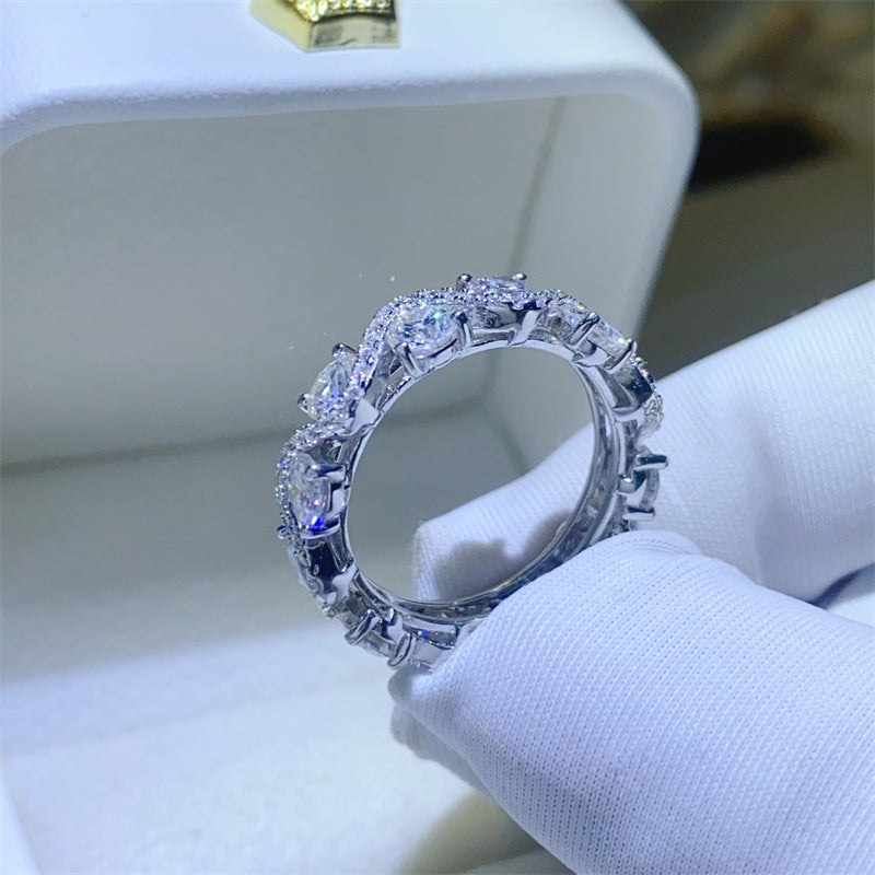 Moissanite Eternity Ring for Women, White Tone Round Stone Stacking Band, Pavé Accent Full Finger Ring, Giftable Fashion Ring 2026 product image