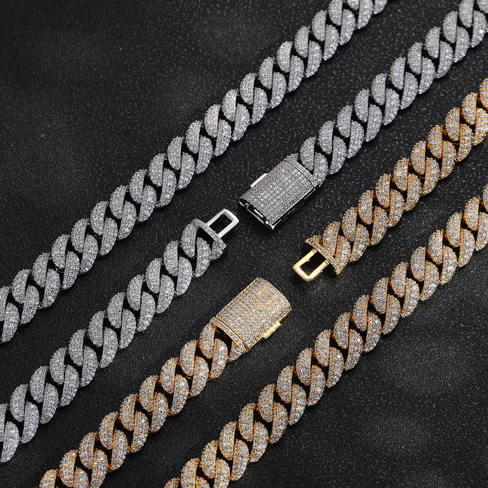 12mm Iced Out Cuban Link Chain Necklace & Bracelet, Zirconia Hip Hop Jewelry product image