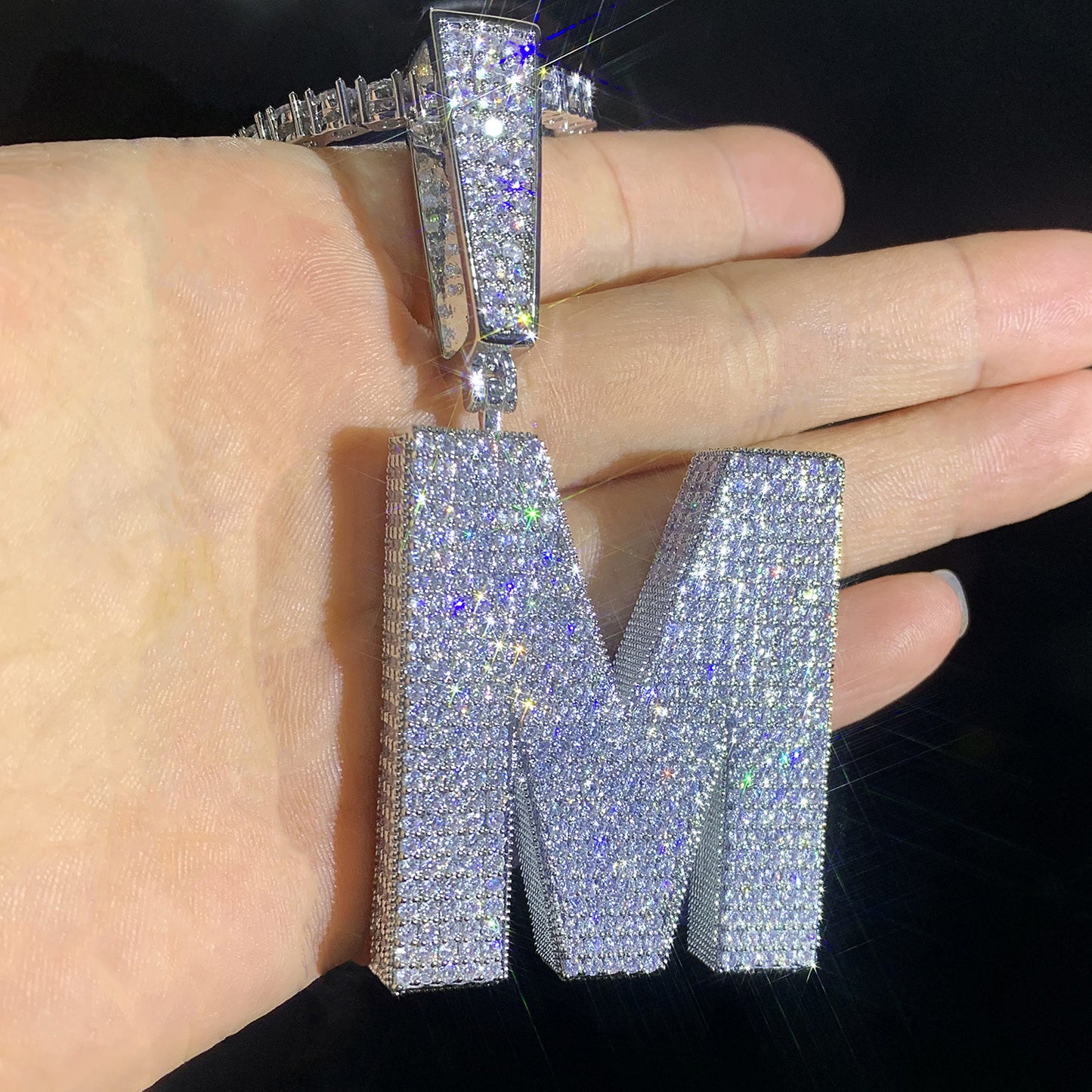 Iced Out Letter Pendant Necklace Unisex Hip Hop Statement Chain