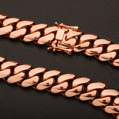 Rose Gold Tone Cuban Link Chain Bracelet Necklace Set for Women and Men, Geometric Hip Hop Streetwear Jewelry