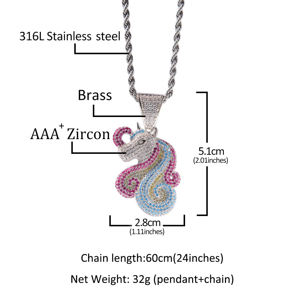 Unicorn Cubic Zirconia Pendant Necklace for Women – Gold Plated or Silver Plated Cartoon Statement Chain Necklace