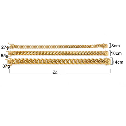Unisex Stainless Steel Cuban Chain Necklace & Bracelet Set – Gold or Silver Plated Statement Jewelry, 8mm/10mm/12mm/14mm