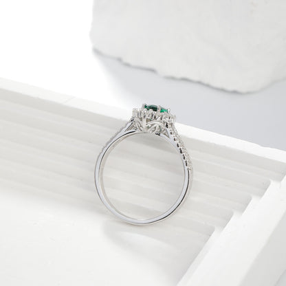 Pear-Shaped Green Halo Ring, Split Shank Engagement Ring for Women