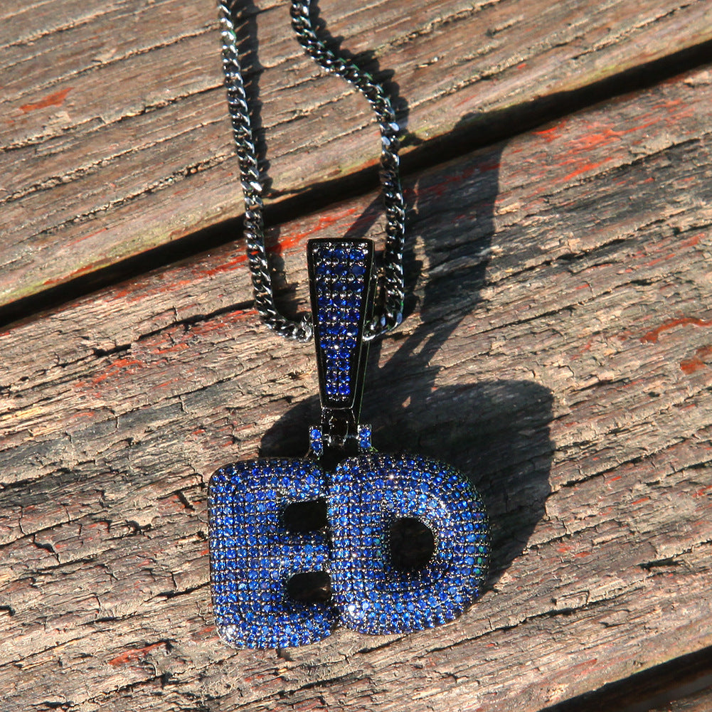 Custom Bubble Letter Necklace with Cubic Zirconia Pendant – Gold or Silver Plated Hip Hop Chain for Women