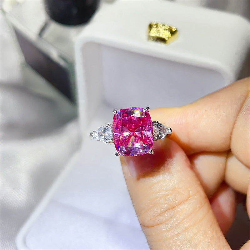 Pink 5 Carat Cushion Cut Moissanite Three-Stone Ring for Women product image
