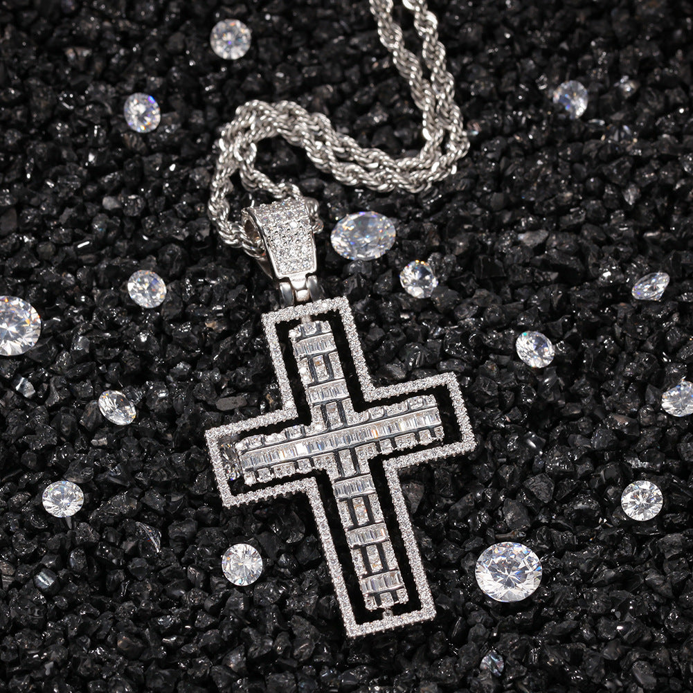 Cubic Zirconia Cross Pendant Necklace for Women with 24 Inch Twisted Chain, Gold Plated or Silver Plated Statement Jewelry