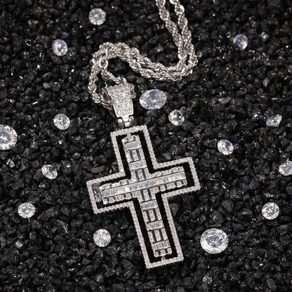 Cubic Zirconia Cross Pendant Necklace for Women with 24 Inch Twisted Chain, Gold Plated or Silver Plated Statement Jewelry
