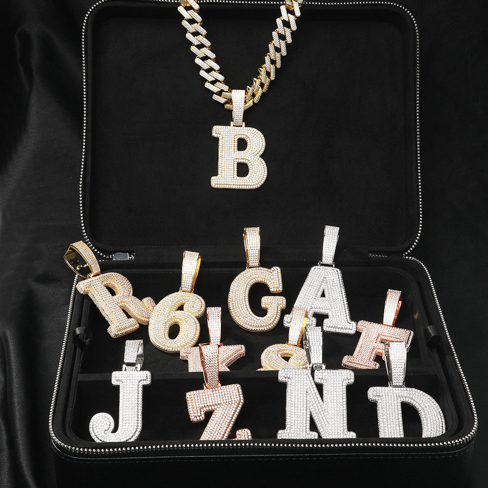 Iced Initial Letter & Number Pendant Necklace with Twisted Chain for Women
