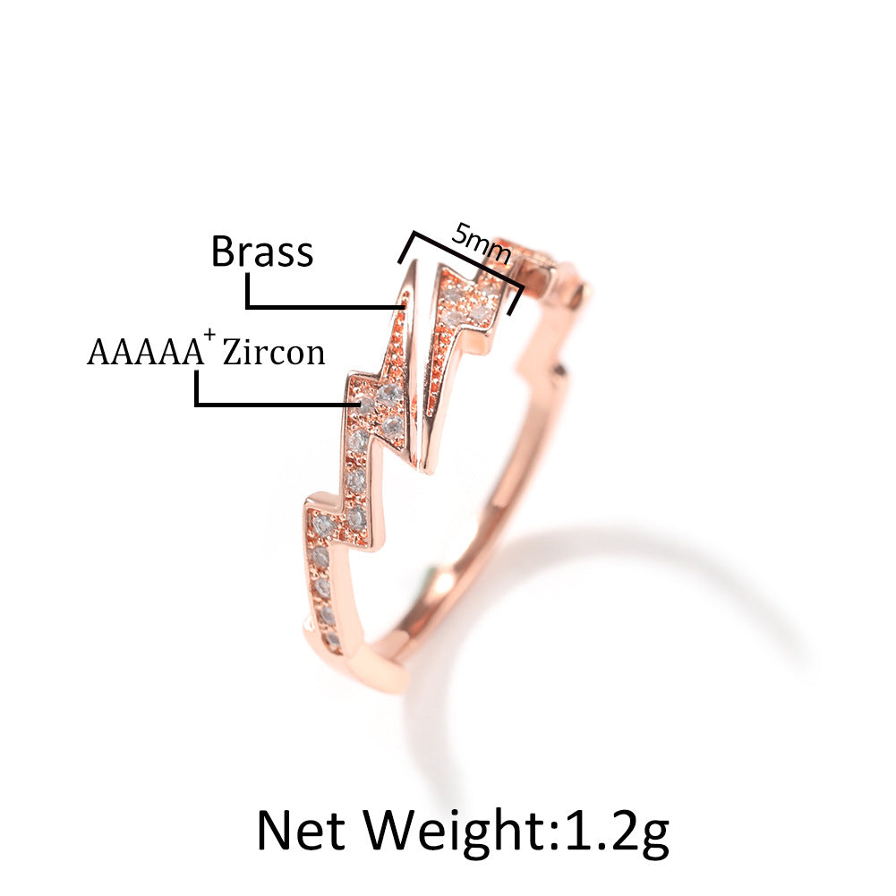Lightning Bolt Cubic Zirconia Ring for Women & Men - Silver, Rose Gold, Gold Statement Open Band