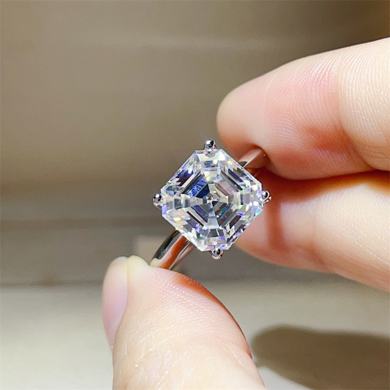 925 Silver Moissanite Ring, Geometric Square Cut Engagement Style Ring for Women, Asscher and Princess Cut Options product image
