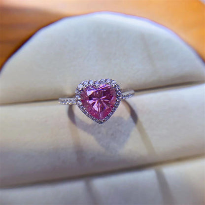 Pink Heart Halo Moissanite Ring for Women, Vintage Style Engagement Ring, Promise Ring, 1 Carat or 2 Carat