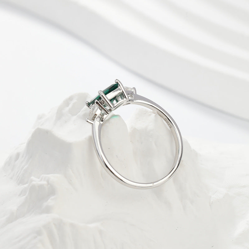 925 Silver Emerald Cut Green Stone Ring for Women, Promise Ring, Engagement-Style Ring product image