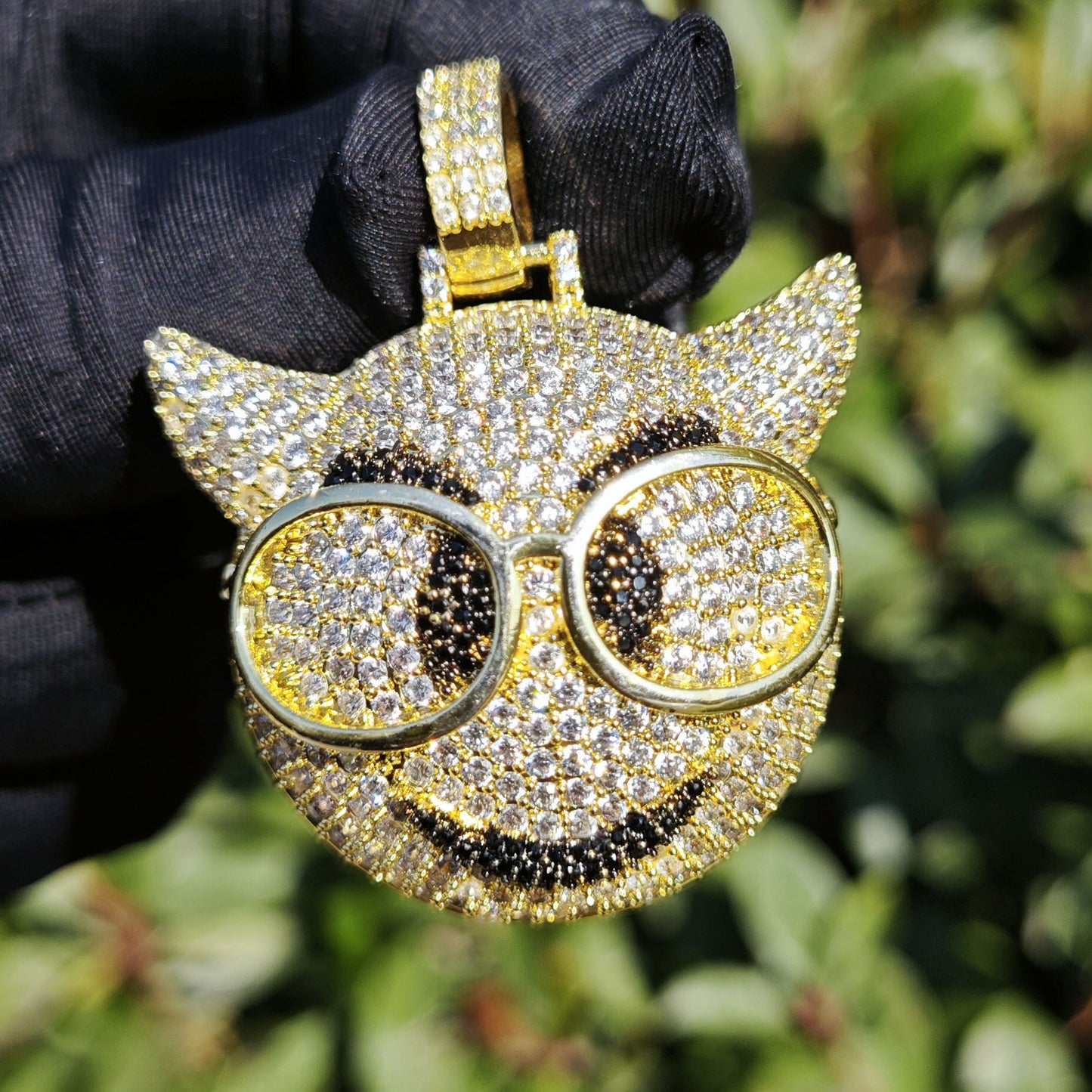 Iced Cartoon Cat Pendant Necklace for Unisex