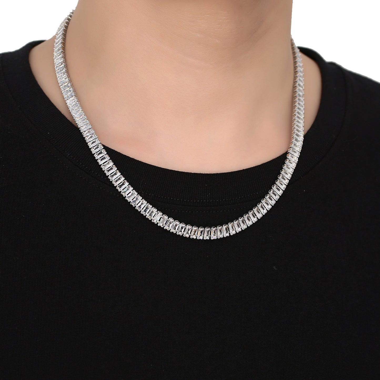Hip Hop Light Luxury Square Tennis Chain Cubic Zirconia Necklace for Men