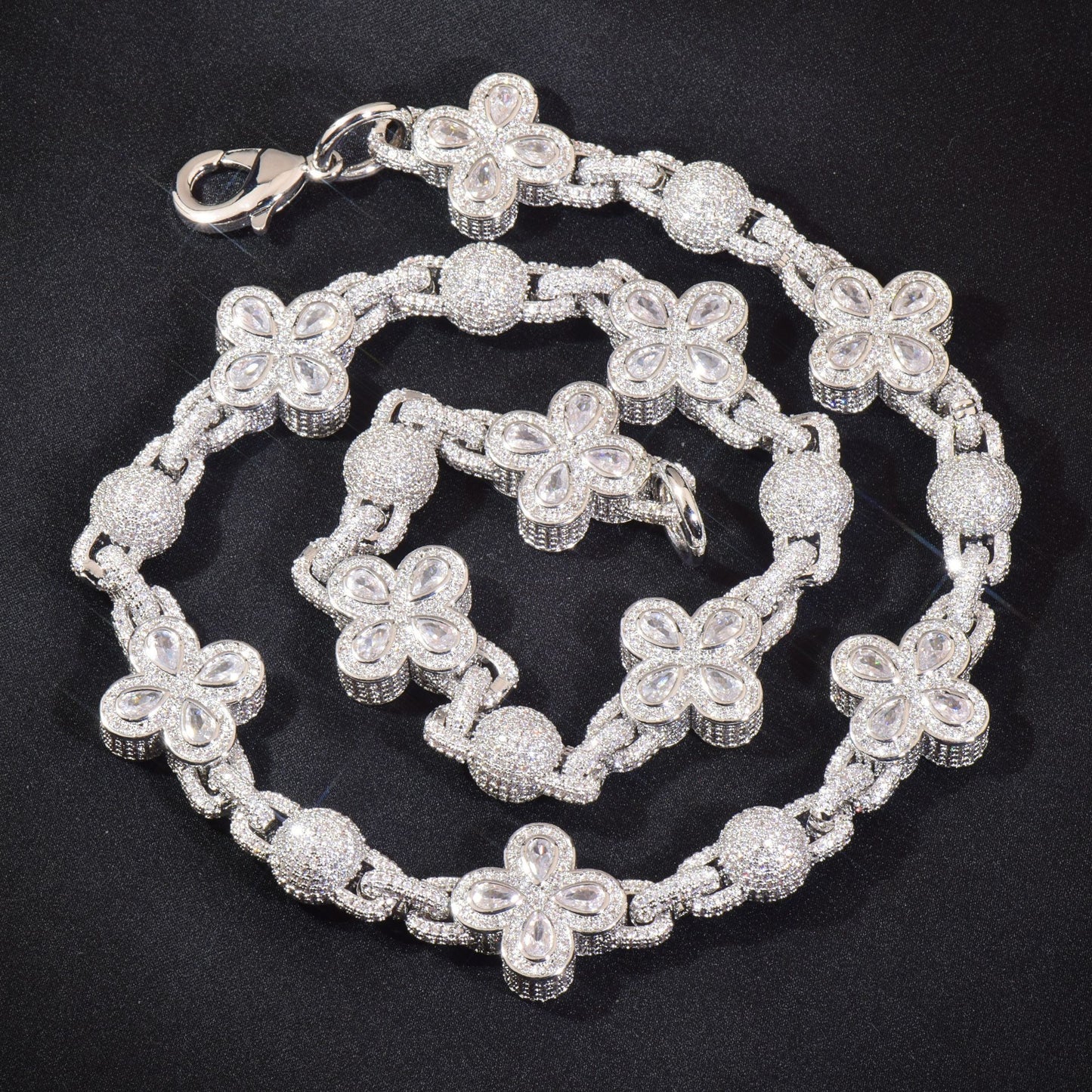 Unisex Iced Out Flower Statement Necklace