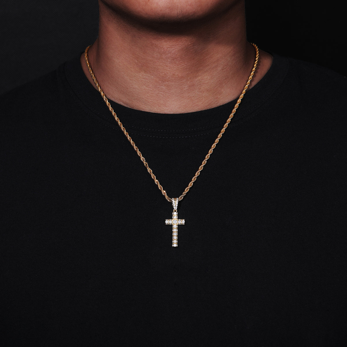 Iced Out Cross Pendant Cuban Link Necklace in Gold Tone with Cubic Zirconia product image