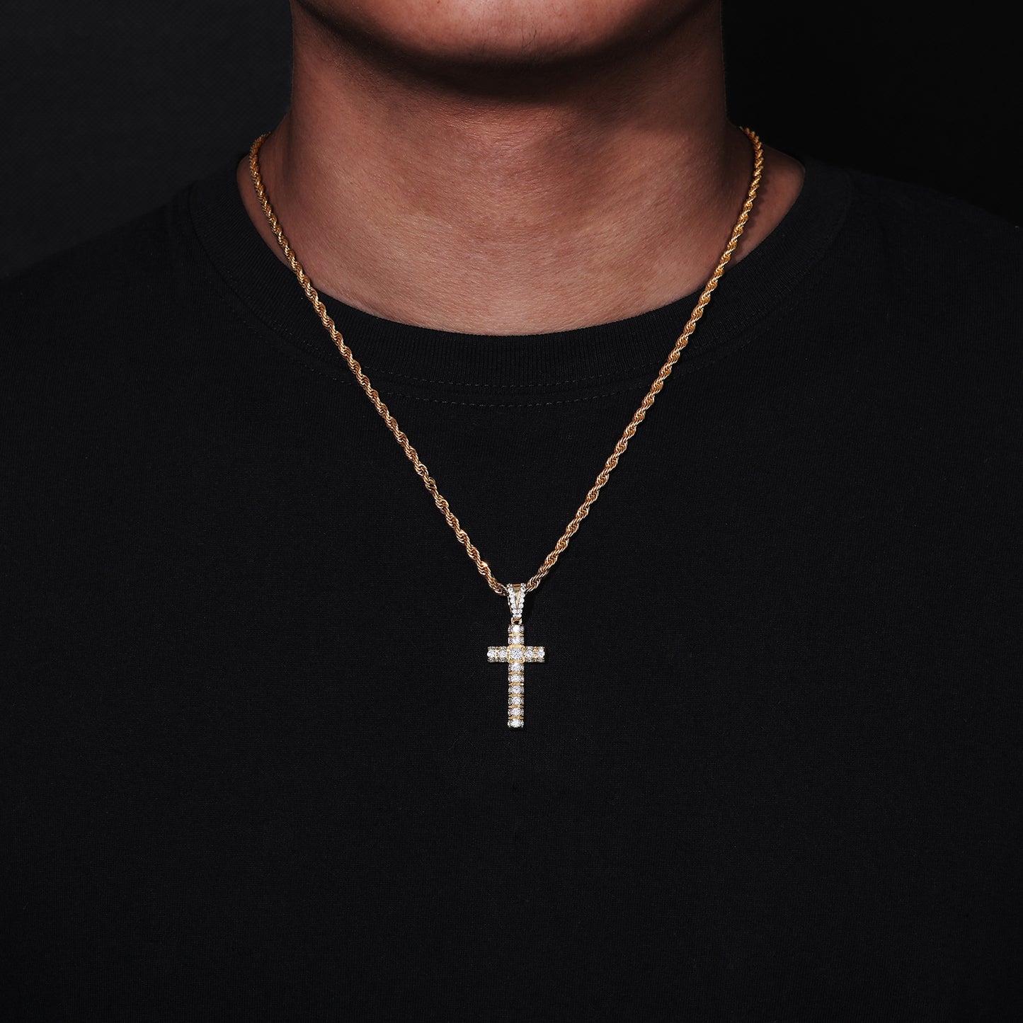 Iced Out Cross Pendant Cuban Link Necklace in Gold Tone with Cubic Zirconia product image
