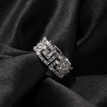 Silver Plated Cubic Zirconia Statement Ring for Women & Men – Round Hip Hop Style Band, Size 7