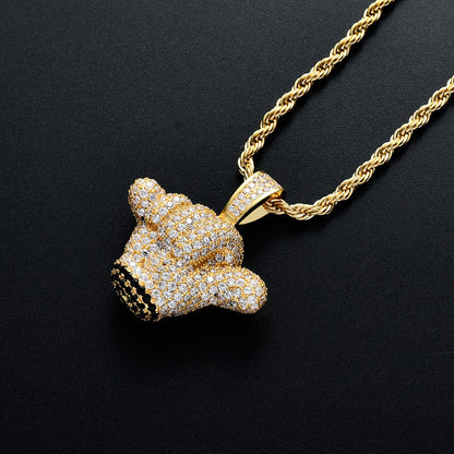 Hip Hop Floral Round Cubic Zirconia Pendant Necklace for Men and Women