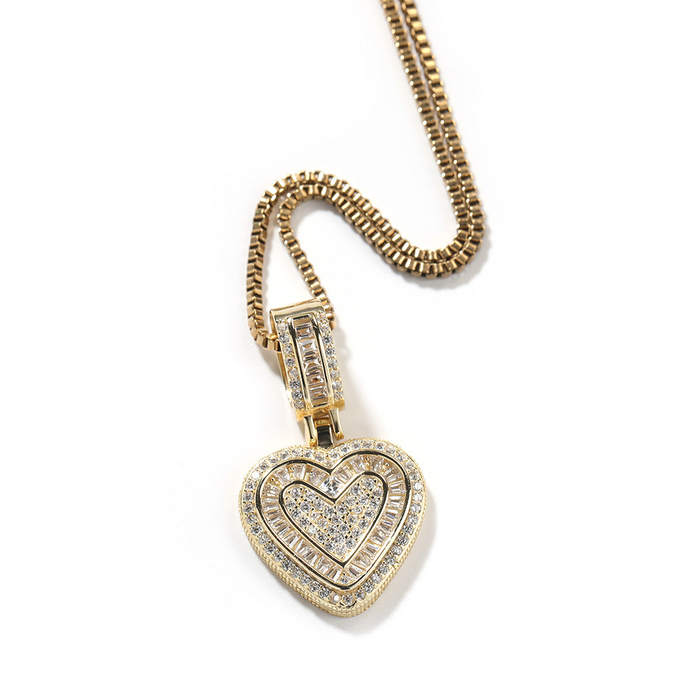 Iced Heart Pendant Necklace with Cubic Zirconia Twisted Rope Chain for Women