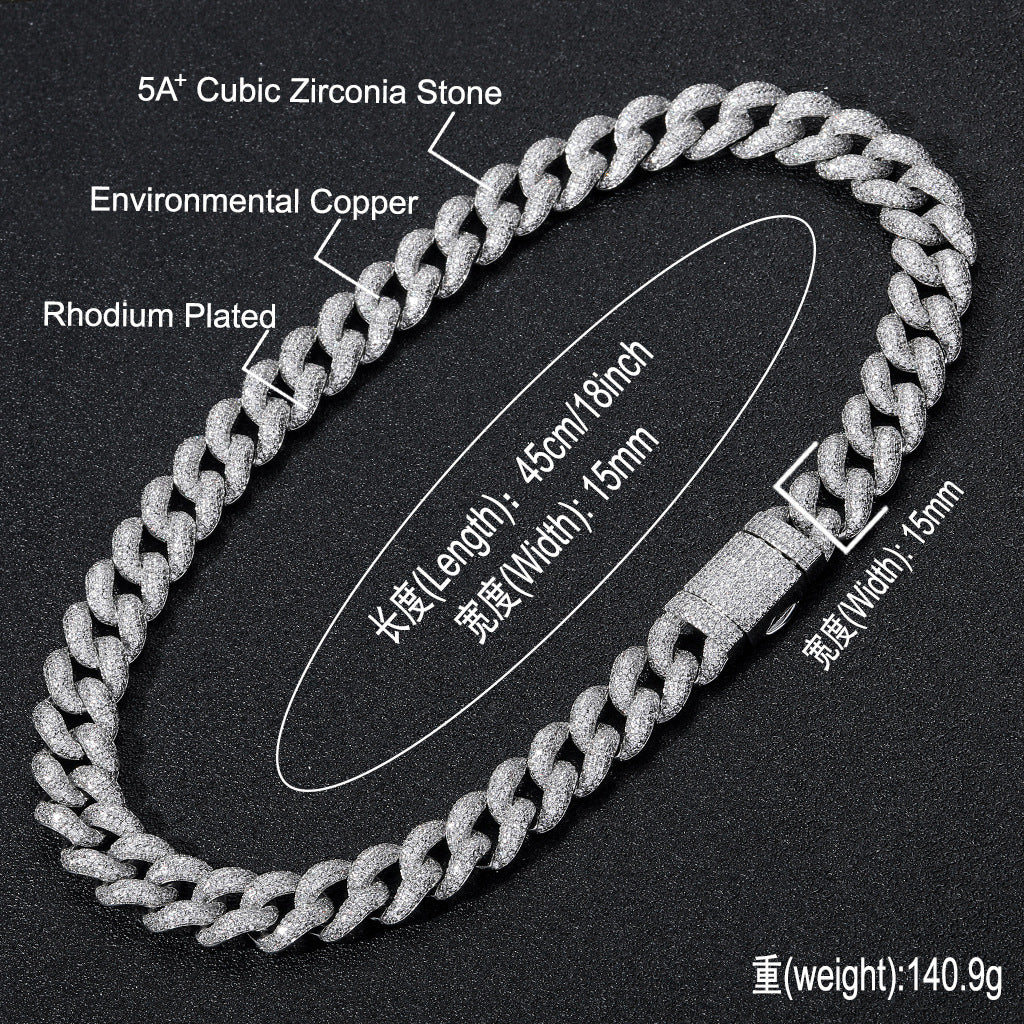 Hip Hop Light Luxury Cuban Link Cubic Zirconia Necklace for Men