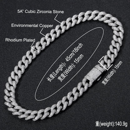 Hip Hop Light Luxury Cuban Link Cubic Zirconia Necklace for Men