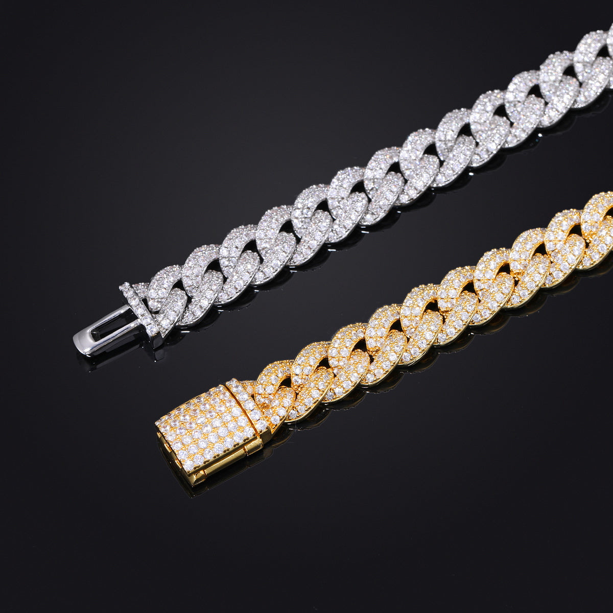 Iced Out Cuban Link Chain Necklace or Bracelet - Gold Plated Copper Jewelry with Cubic Zirconia for Men and Women product image
