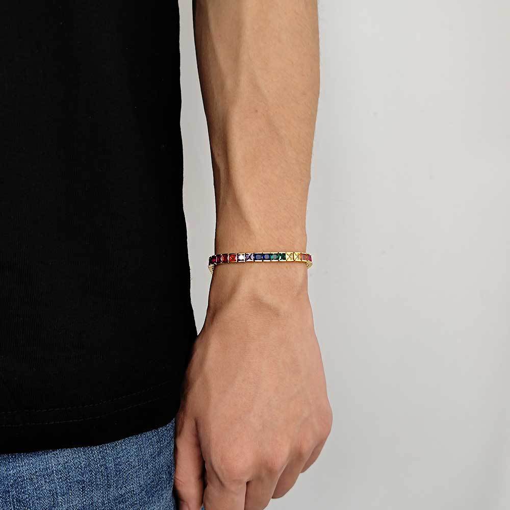 4 mm Multicolor Square CZ Tennis Copper Bracelet - CHA033 product image