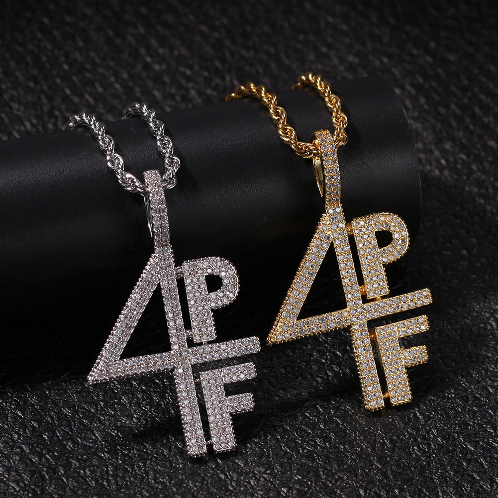 Iced Letter Pendant Necklace with Cubic Zirconia, Gold or Silver Tone Hip Hop Chain Necklace for Women and Men