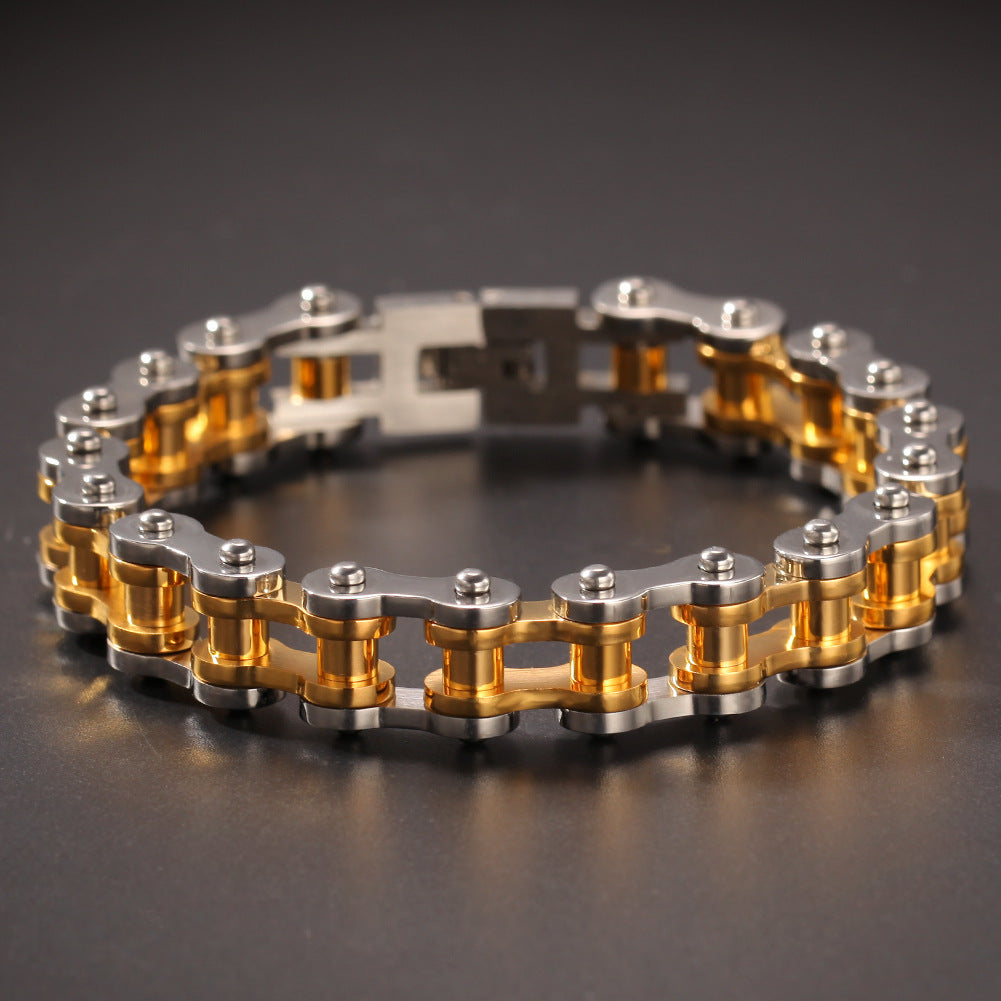Unisex Stainless Steel Chain Link Bracelet - Gold or Silver Plated Line Design Statement Bangle product image