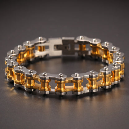Unisex Stainless Steel Chain Link Bracelet - Gold or Silver Plated Line Design Statement Bangle