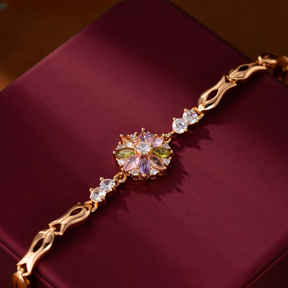 Elegant Gold Plated Crystal Flower Chain Bracelet for Women and Men