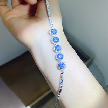 Blue Halo Tennis Bracelet for Women, VVS1 Moissanite Round Link Bracelet
