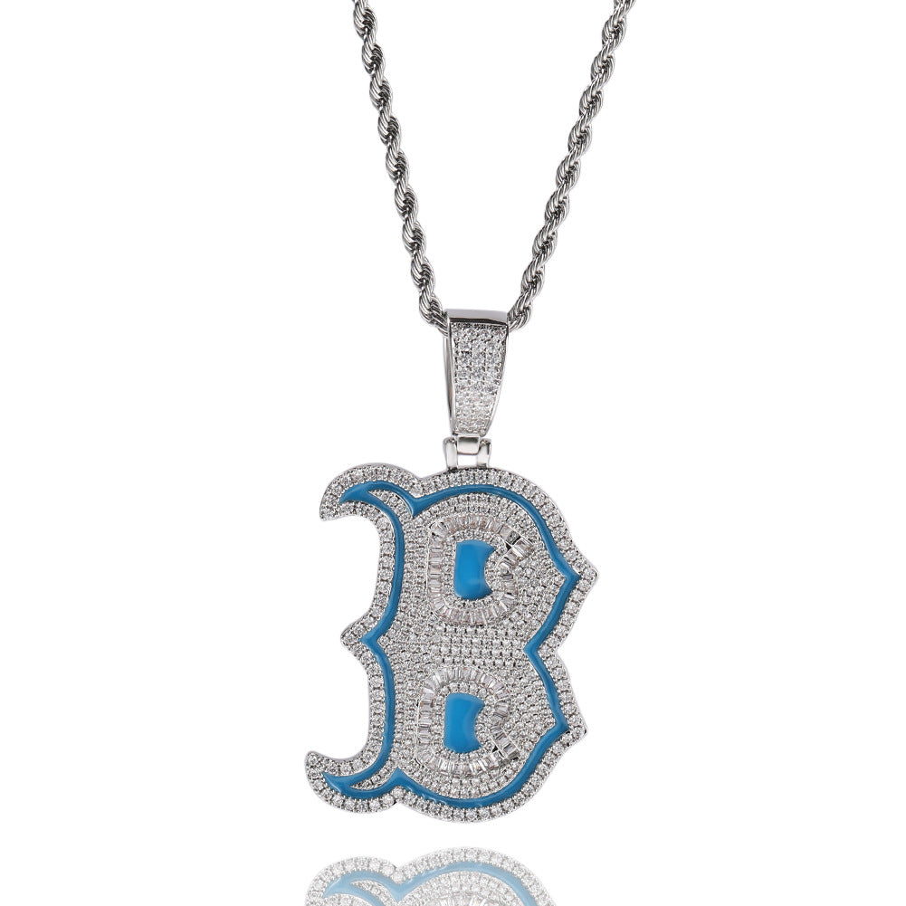 Iced Letter B Pendant Necklace with Cubic Zirconia Rope Chain for Women & Men