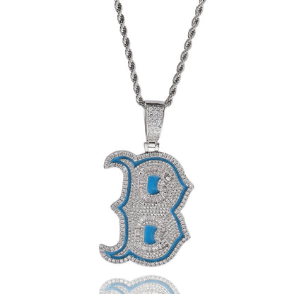 Iced Letter B Pendant Necklace with Cubic Zirconia Rope Chain for Women & Men