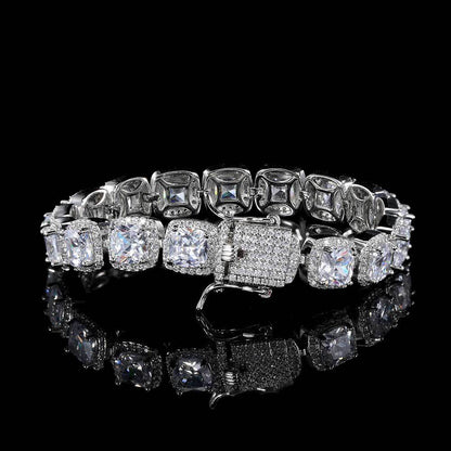 10 mm Square CZ Tennis Hip Hop Bracelet with Copper Base - CHA011