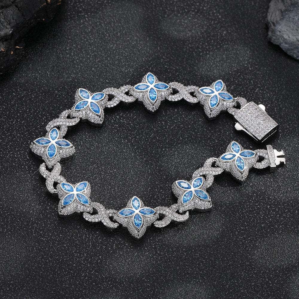 Clover Cuban Link Cubic Zirconia Bracelet & Necklace, Unisex Hip Hop Jewelry product image