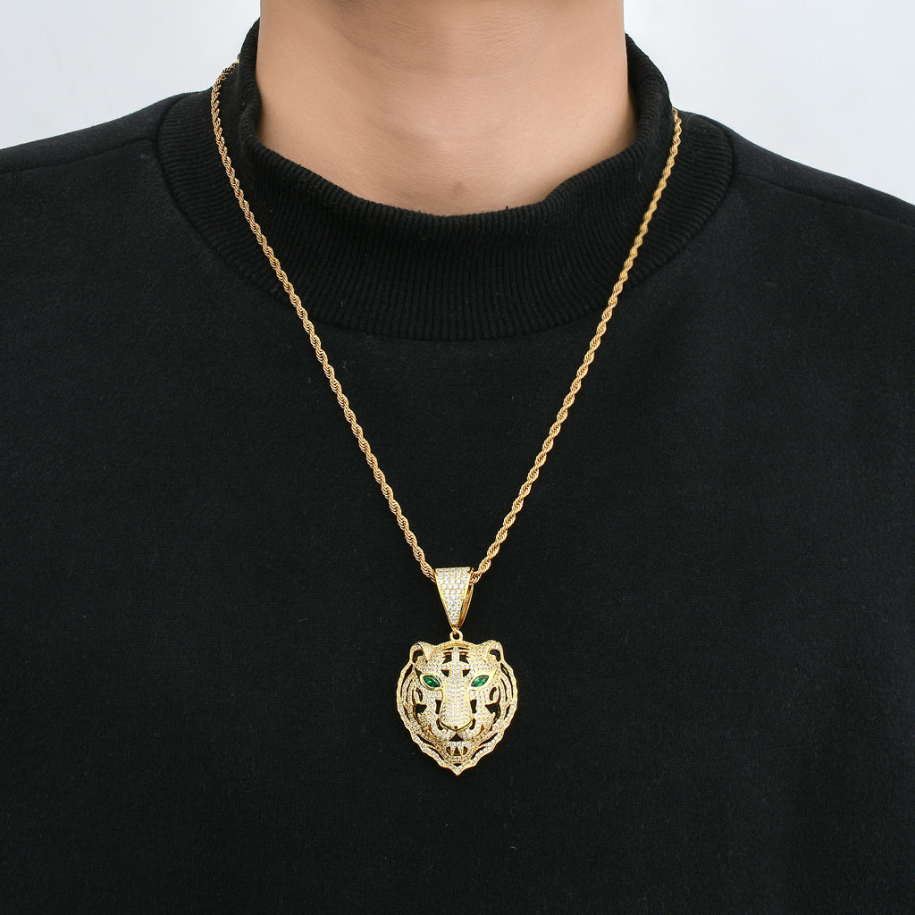 Hip Hop Tiger Cubic Zirconia Pendant Necklace for Men and Women