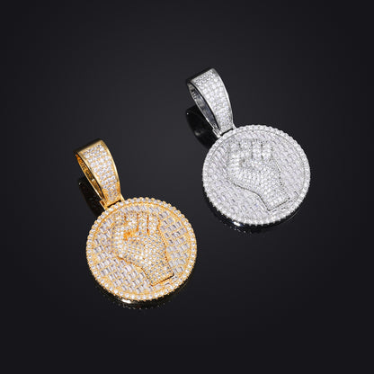 Men's Hip Hop Round Zircon Pendant Necklace with Rope Chain, Geometric Disc Charm