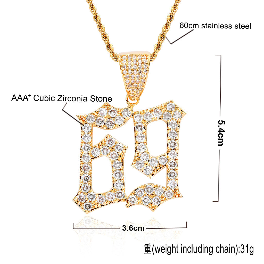 Hip Hop Number Cubic Zirconia Pendant Necklace for Men and Women