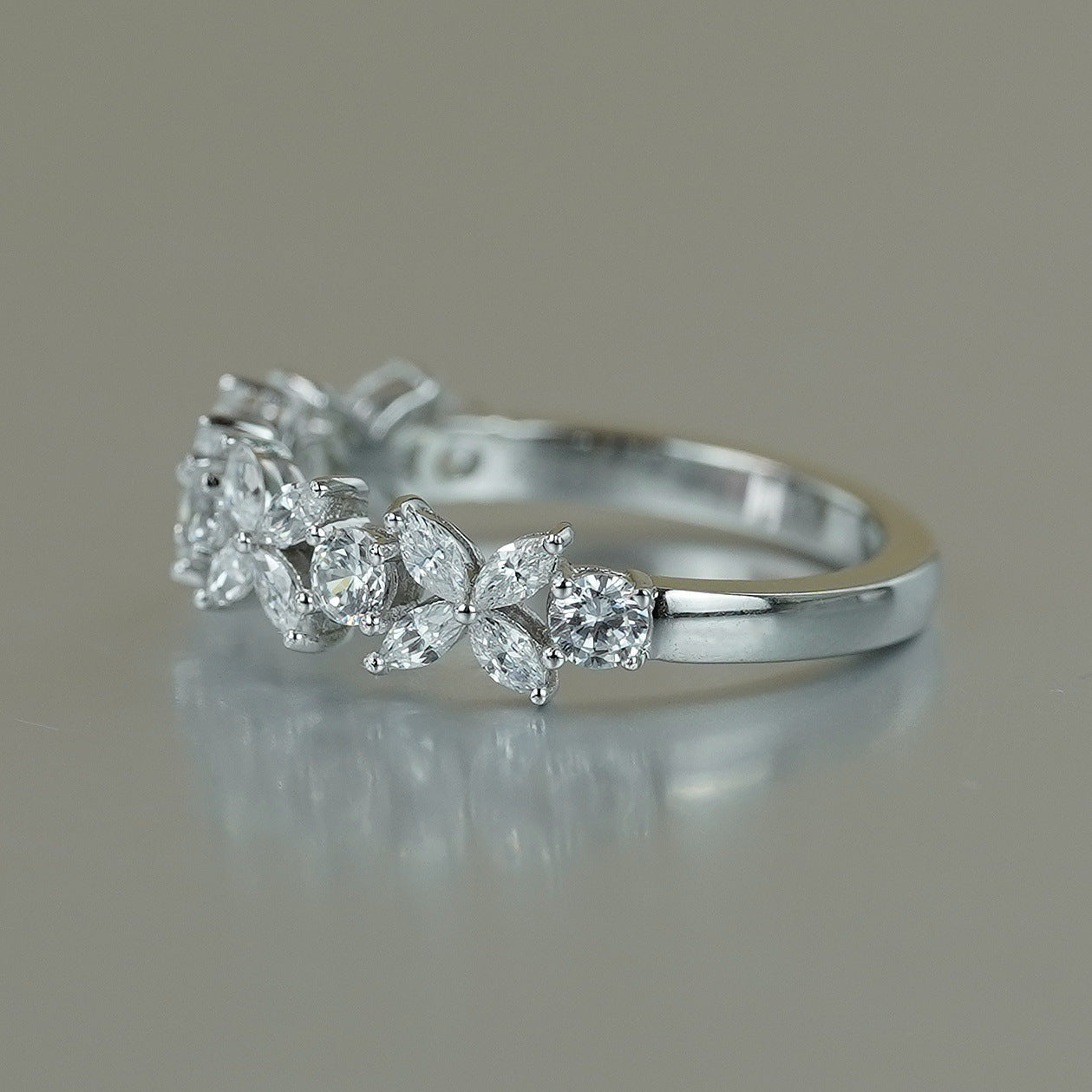 Moissanite Clover Ring, Marquise Cluster Promise Ring, Stackable Wedding Ring product image