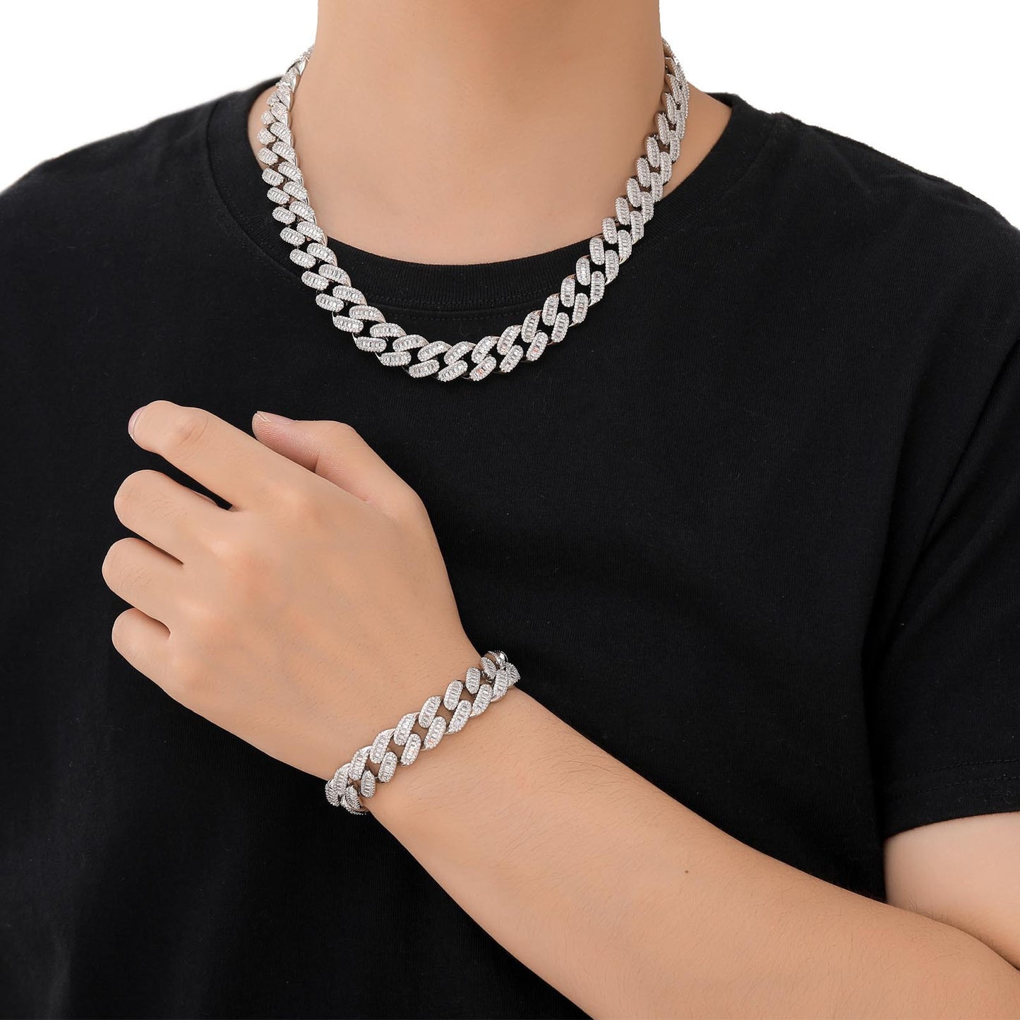 Hip Hop Light Luxury Diamond Shape Cuban Link Copper Necklace for Men