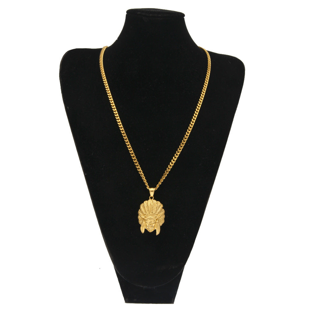 Gold Plated Stainless Steel Statement Pendant Necklace with 5mm Cuban Chain for Women & Men