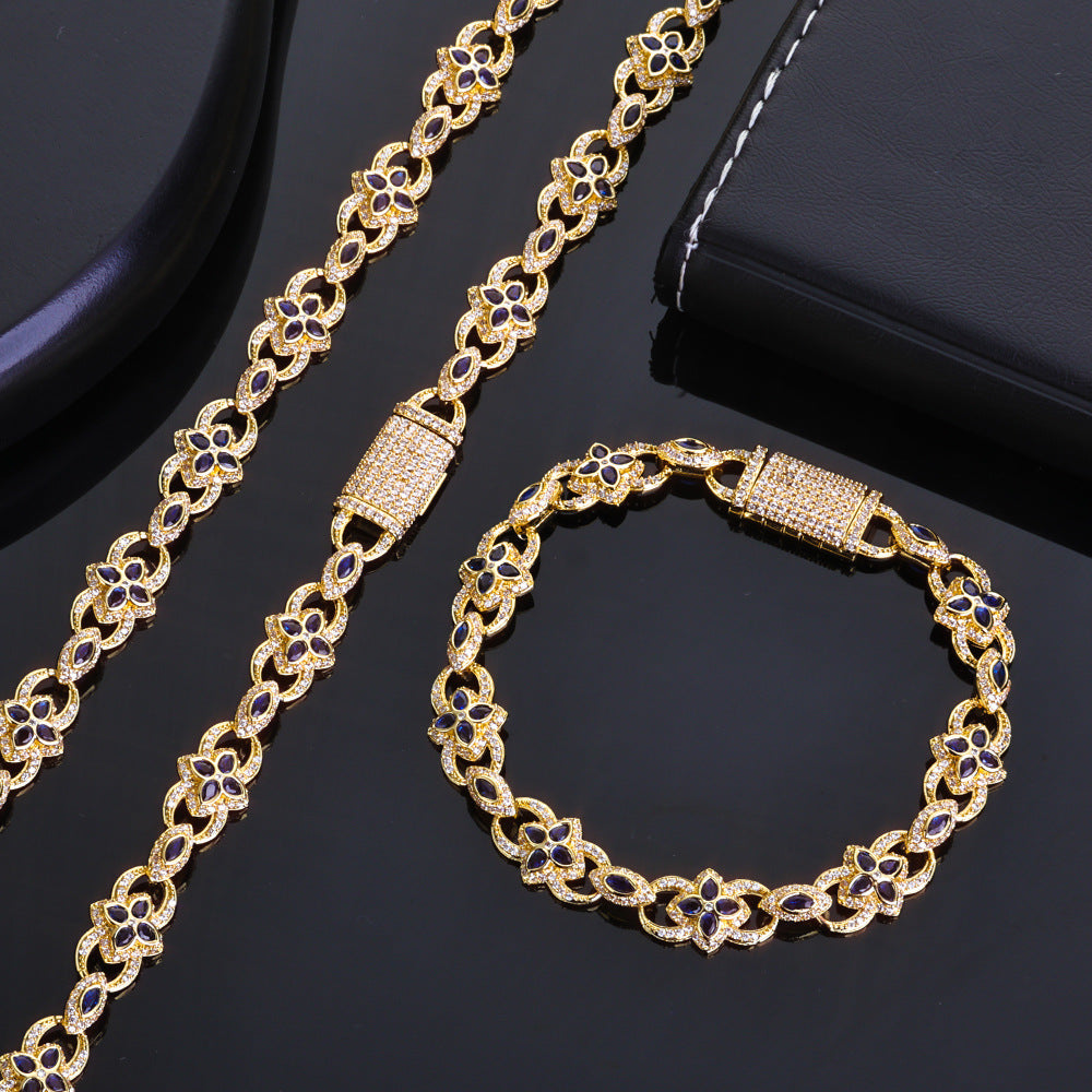Clover and Marquise CZ Link Hip Hop Bracelet with Copper Base - CHA381 product image