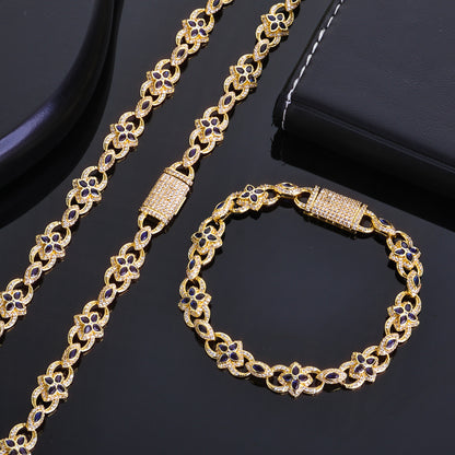 Clover and Marquise CZ Link Hip Hop Bracelet with Copper Base - CHA381