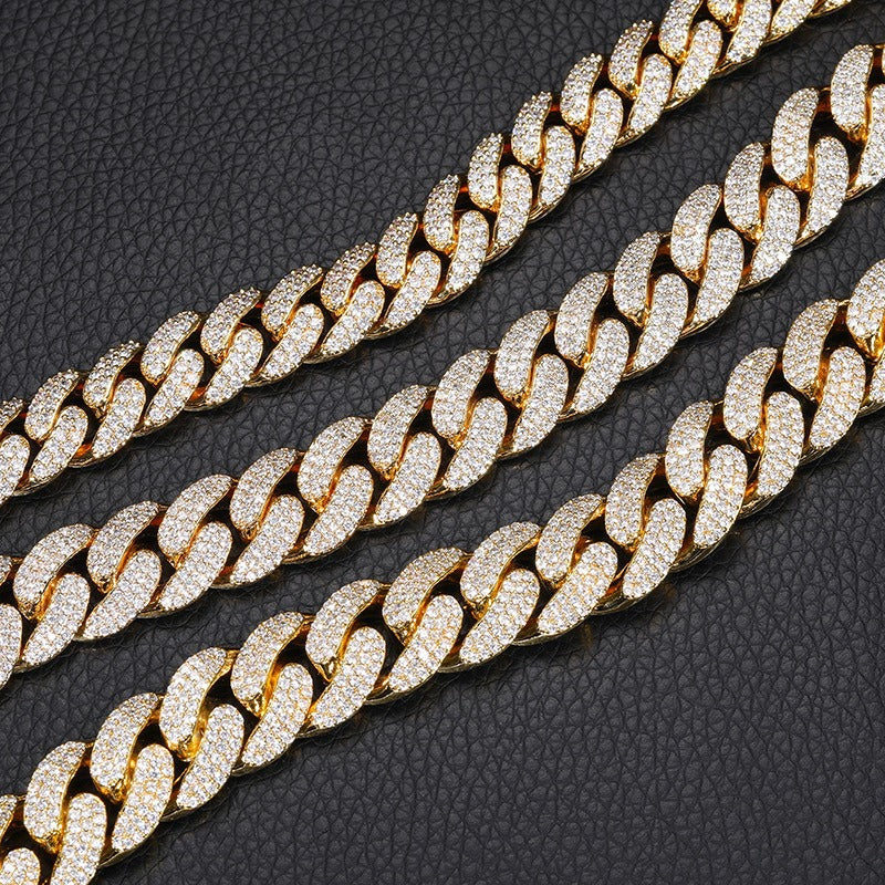 12mm Iced Out Double Row Cubic Zirconia Cuban Link Chain Necklace Bracelet Unisex Hip Hop Jewelry product image