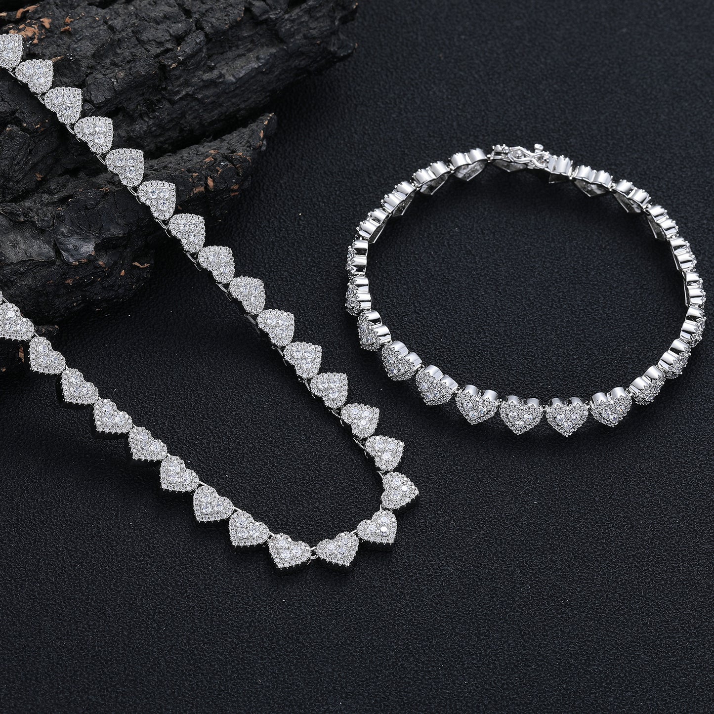 Heart Tennis Chain Necklace/Bracelet, Zircon Heart Pendant, 8mm Unisex